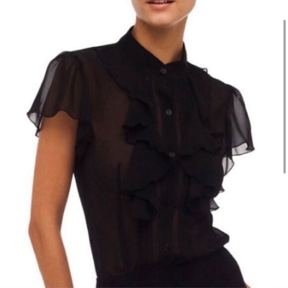 Norma Kamali Black Sheer Ruffle Blouse - Picture 9 of 9